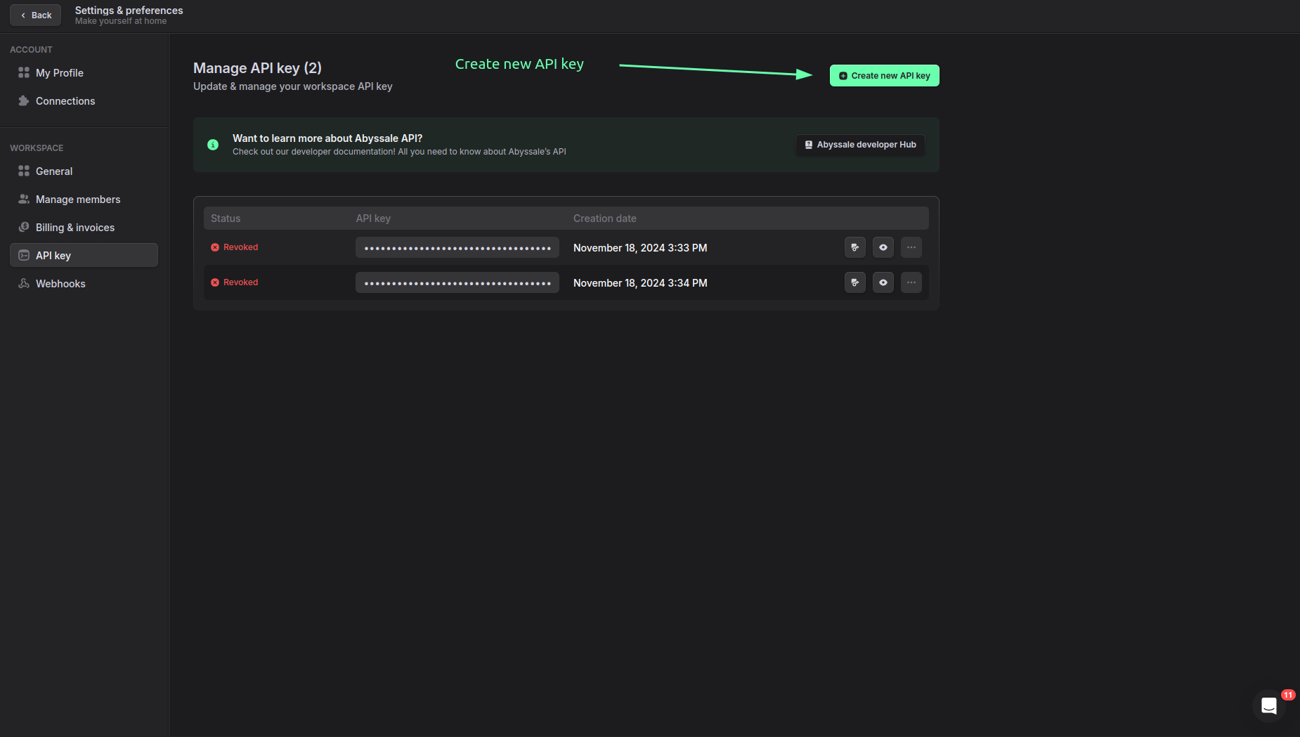 Create API key